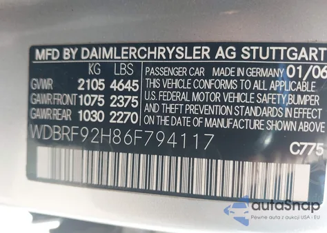 2006 Mercedes-Benz C-Class Luxury z USA, uszkodzony, nr VIN WDBRF92H86F794117